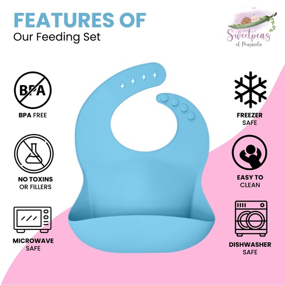 BABY AND TODDLER SILICONE FEEDING SETS INCLUDE BOWL WITH LID, 1 BIB AND 2 SPOONS - Picture 3 of 14